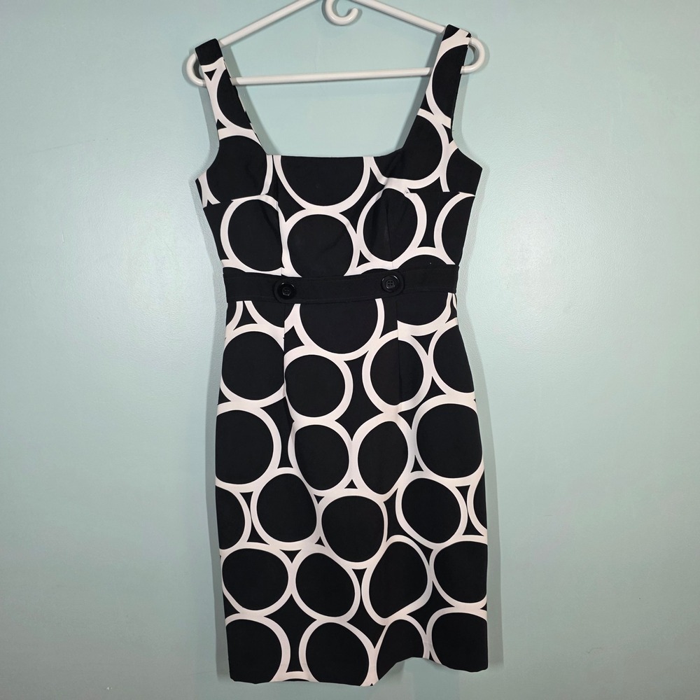 London‎ Times Womens Size 4 Black White Geometric Circle Print Sheath Dress Mod